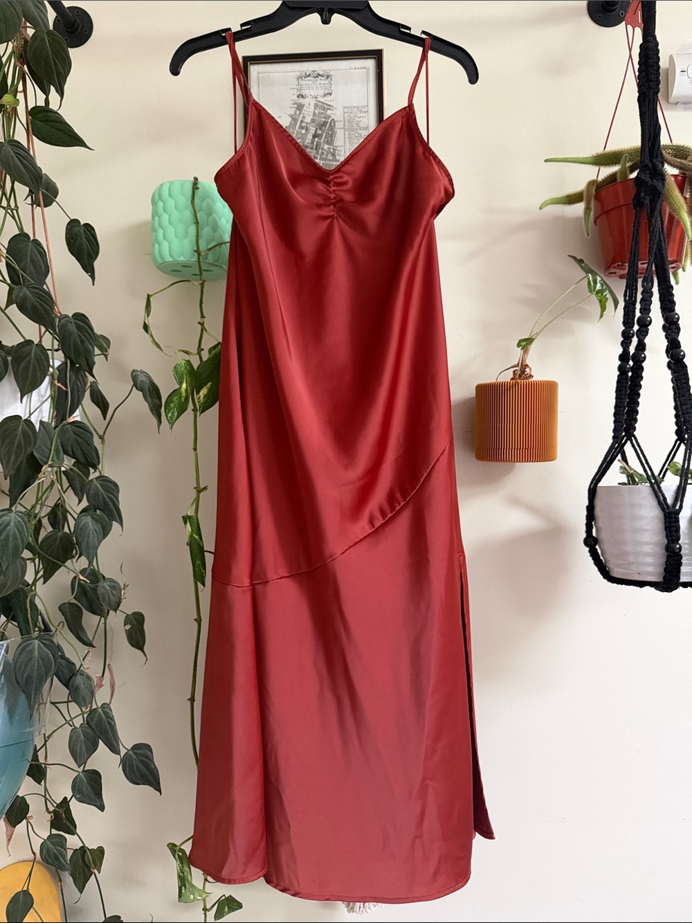 Banana Republic Satin Slip Midi Dress Terracotta